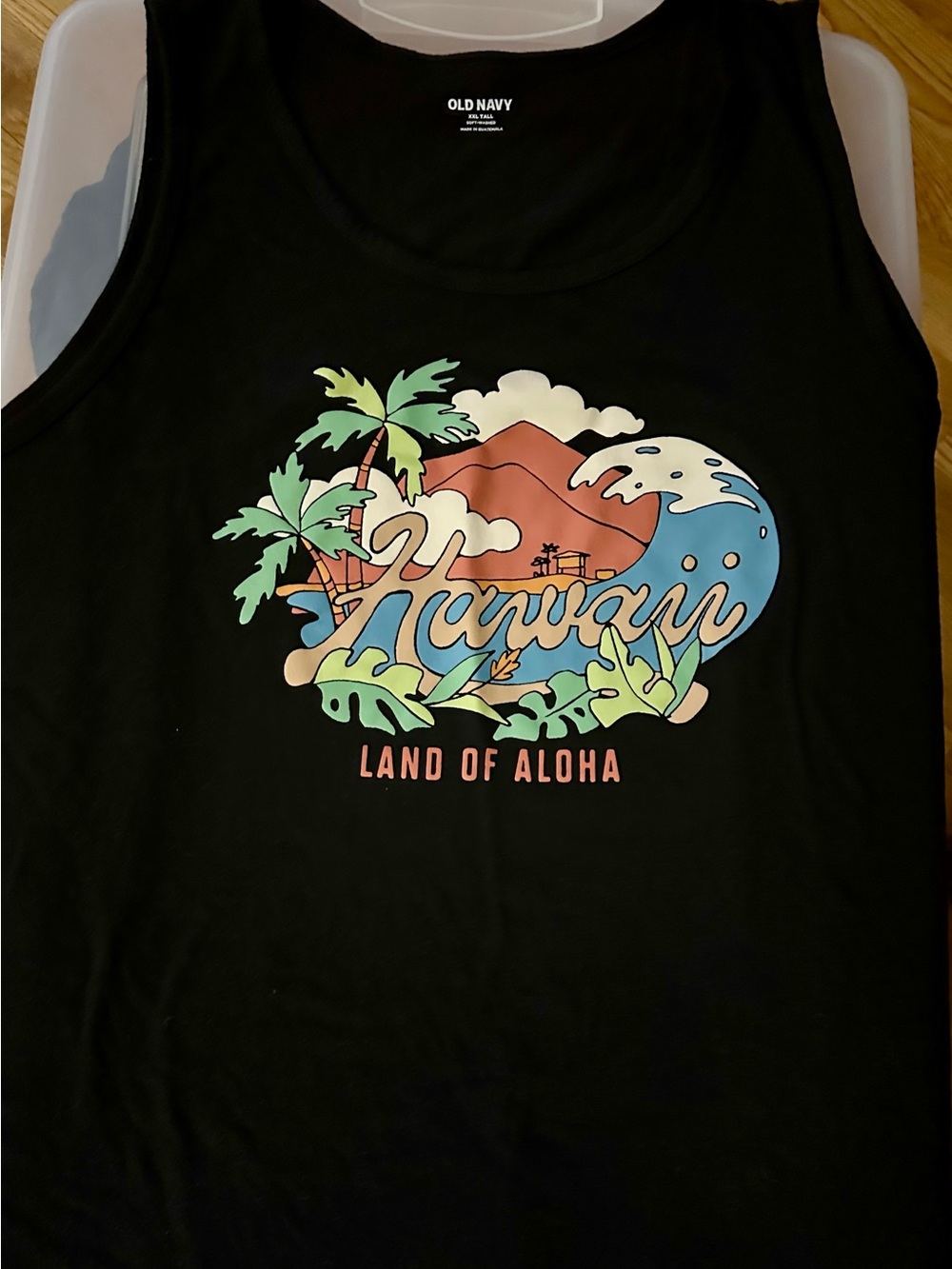 Old Navy Black Tank Top with Tropical Hawaii Graphic XXL Tall